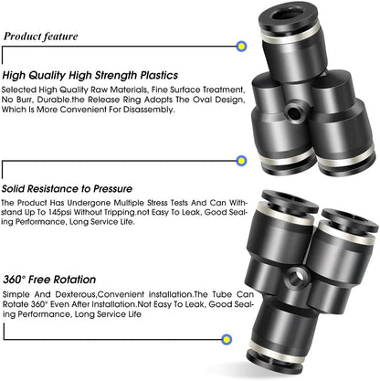 Black Y Spliter 3 Ways - 4MM Tube OD Push to Connect Tube Quick Fittings Push Lock PY-4 (Pack of 10)