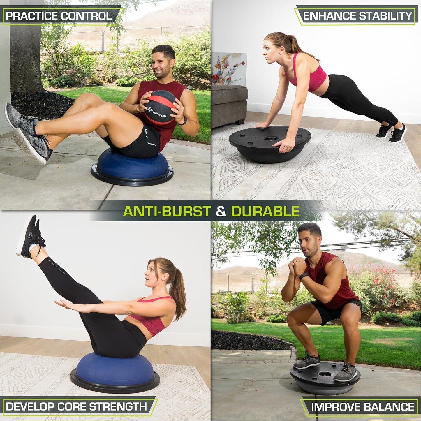 Balance Trainer Stability Exercise Half Ball with Resistance Bands and Pump for Yoga Aerobics Home Gym Workout